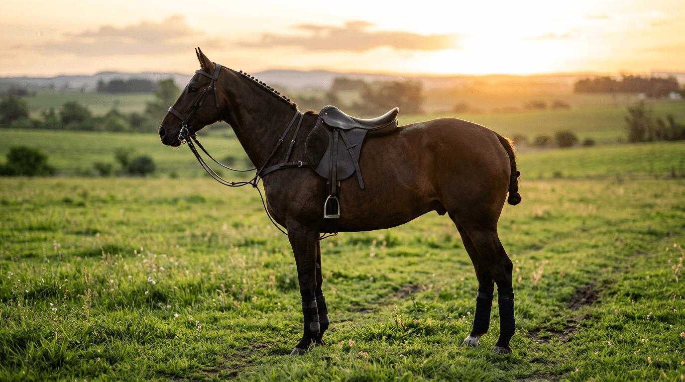 Majestic polo horse at golden hour